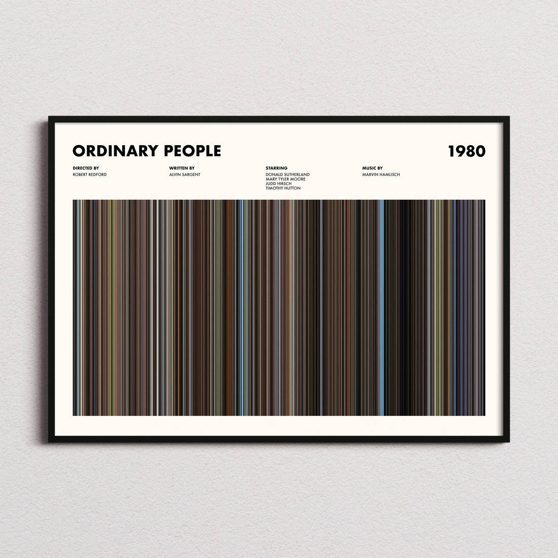Ordinary People Movie Barcode Poster framed and photographed straight on