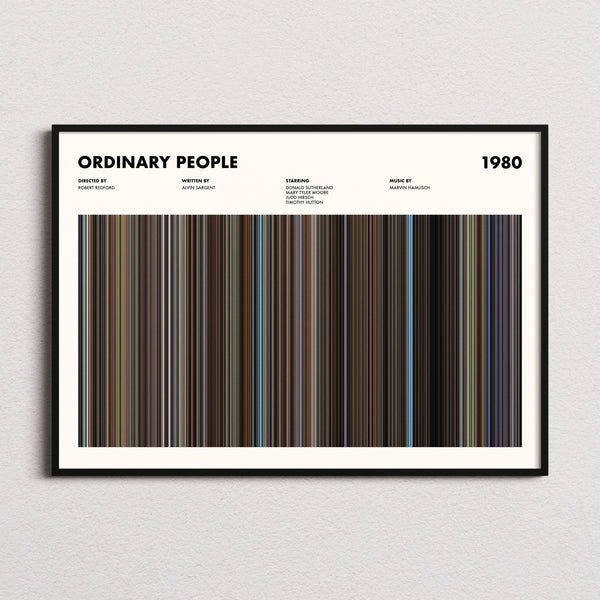Ordinary People Movie Barcode Poster framed and photographed straight on