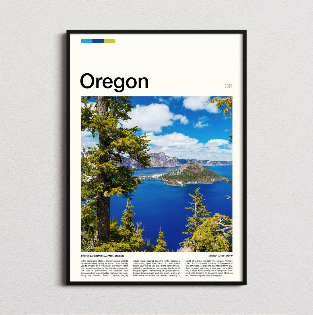 Oregon Crater Lake Travel Print framed and photographed straight on