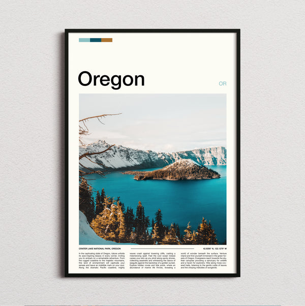 Oregon - Wizard Island In Snow - Travel Print