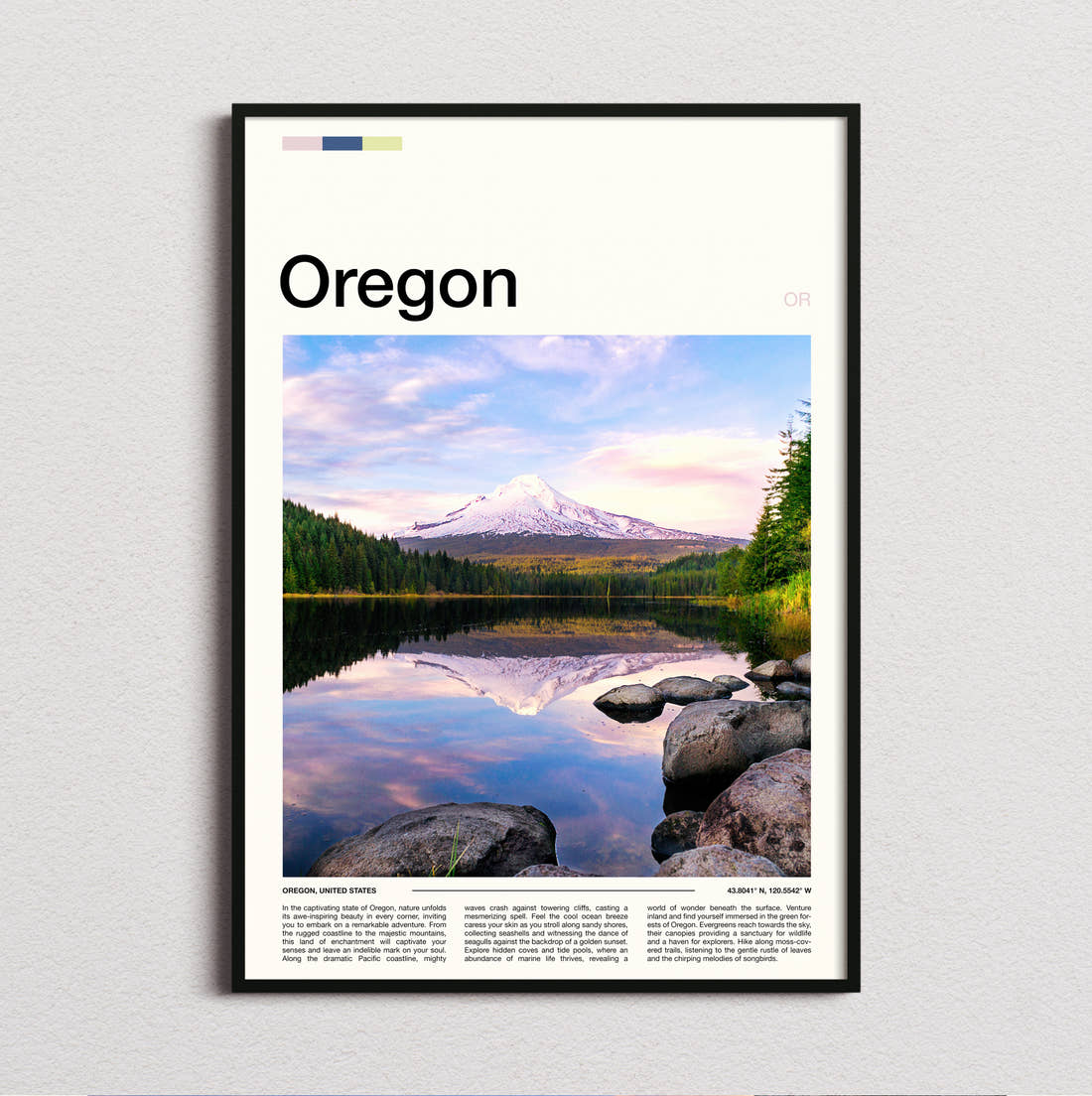 Oregon Mount Hood Reflected Travel Print framed and photographed straight on
