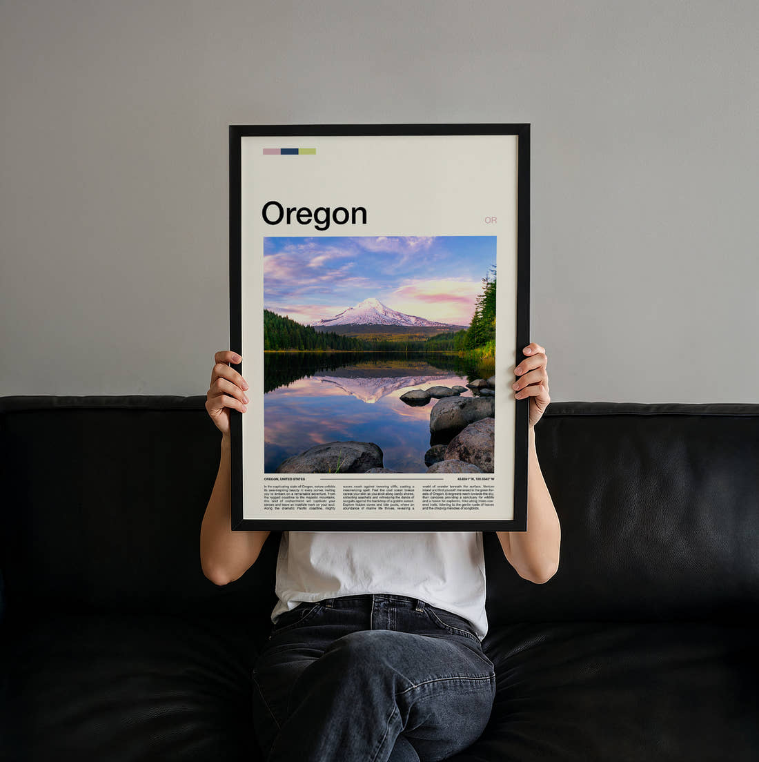 Oregon Mount Hood Reflected Travel Print held up by hand to show the size of the print