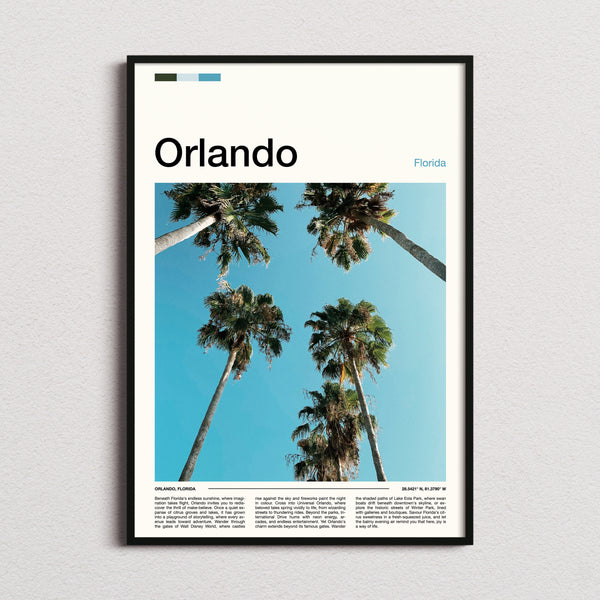 Orlando Towering Palm Canopy Travel Print framed and photographed straight on
