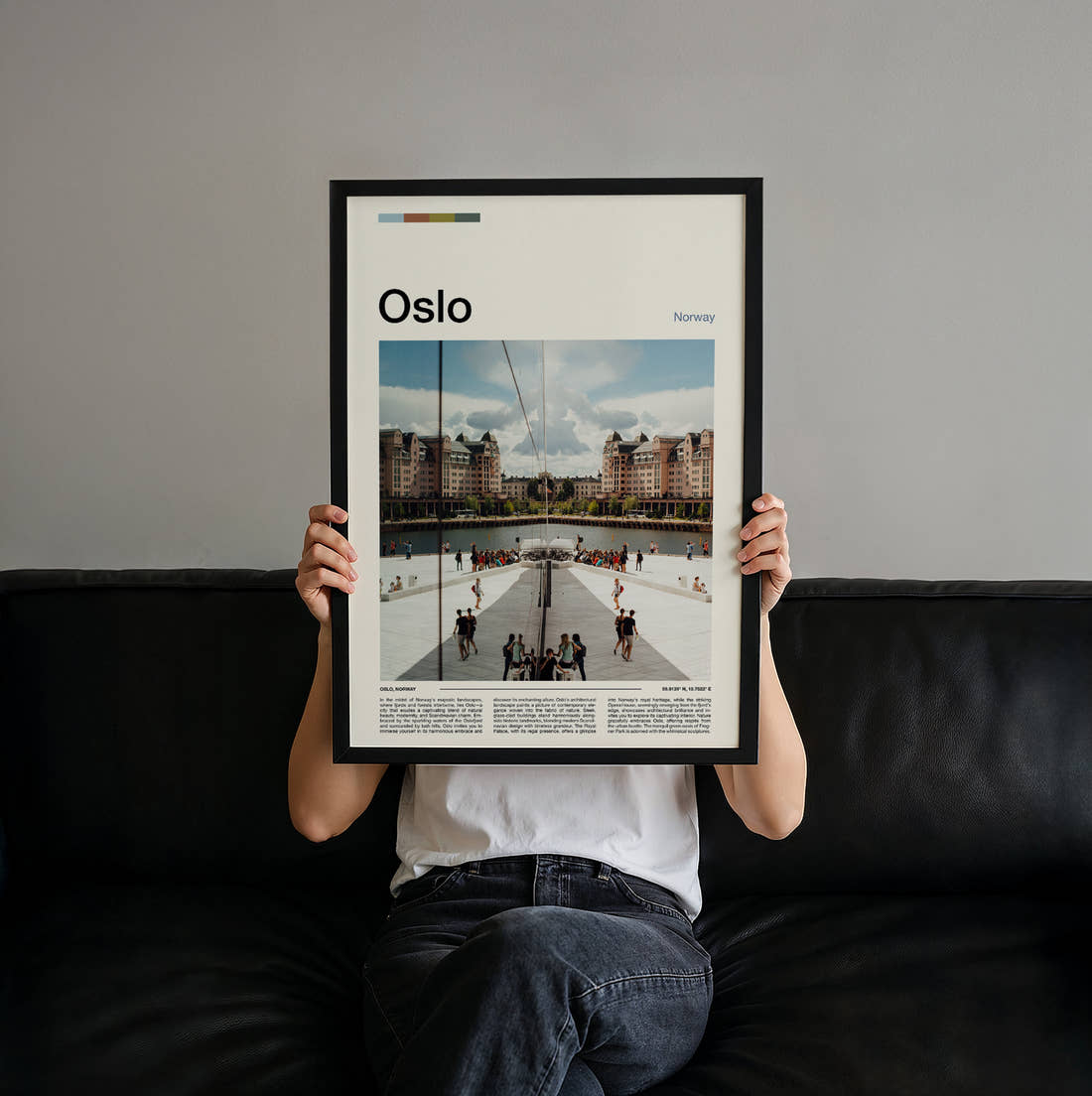 Oslo Opera House Roof Travel Print held up by hand to show the size of the print
