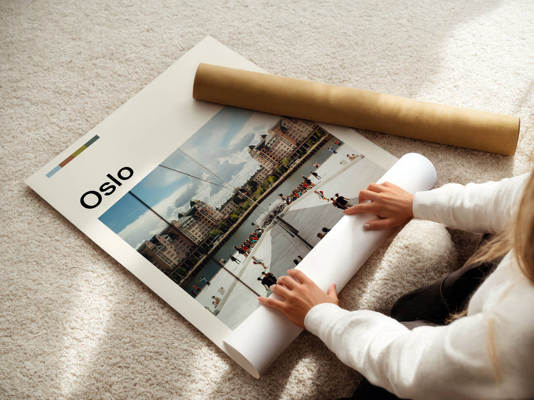 Oslo Opera House Roof Travel Print being unrolled from its postal tube
