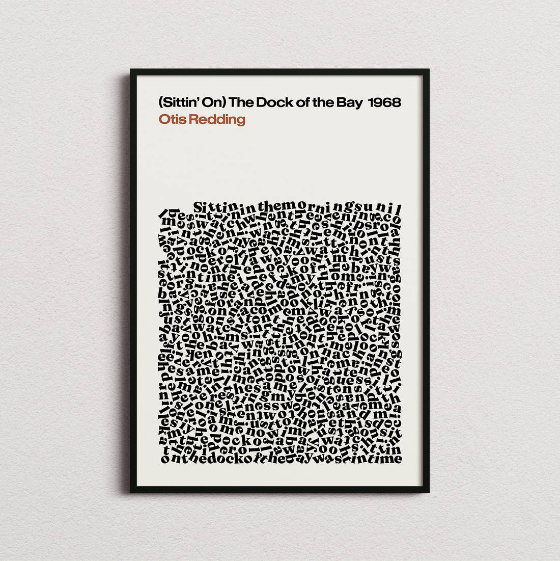 Otis Redding Sittin On The Dock Of The Bay Lyric Print in the cream colourway, framed