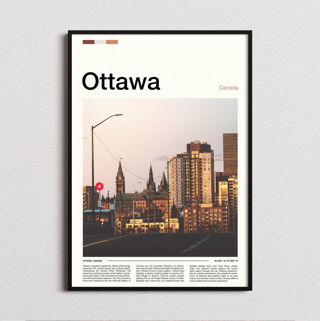 Ottawa City Buildings At Dusk Travel Print framed and photographed straight on