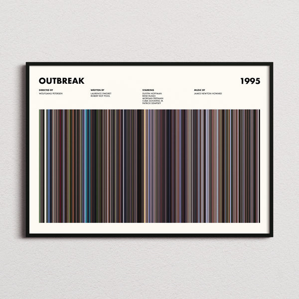 Outbreak Movie Barcode Poster framed and photographed straight on