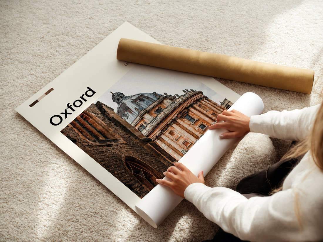 Oxford Radcliffe Camera Dome Travel Print being unrolled from its postal tube