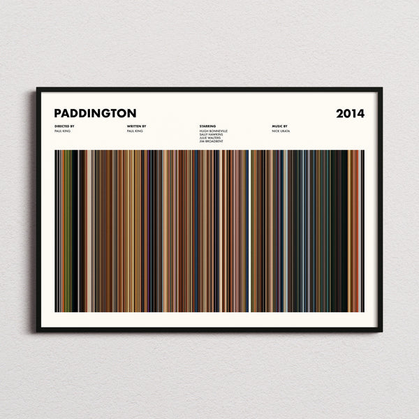 Paddington Movie Barcode Poster framed and photographed straight on