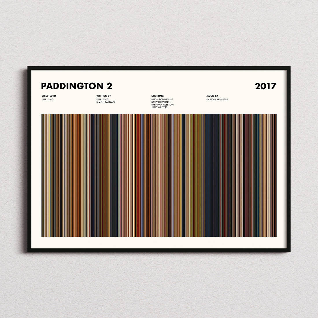 Paddington 2 Movie Barcode Poster framed and photographed straight on