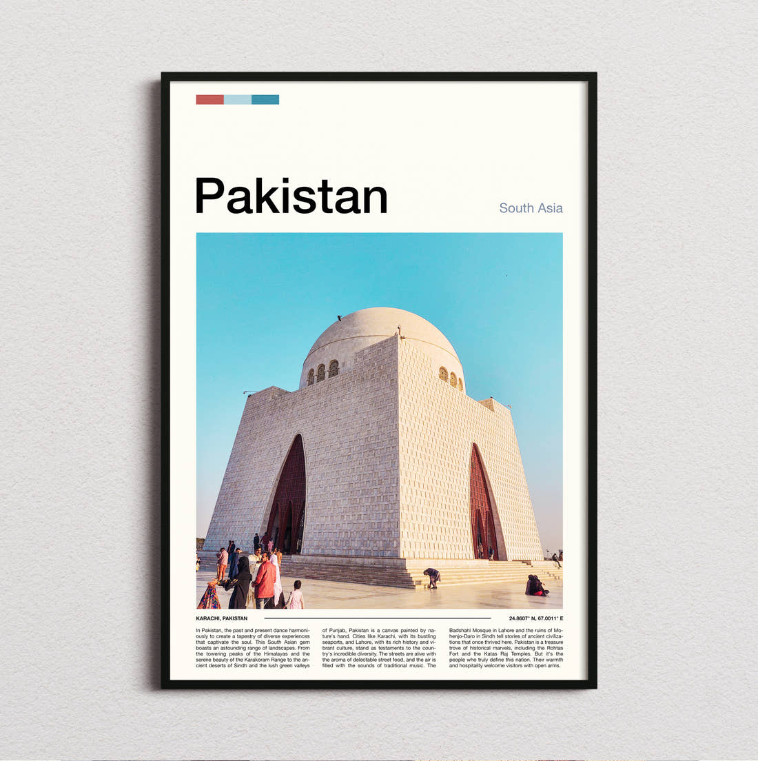 Pakistan Jinnah Mausoleum Travel Print framed and photographed straight on