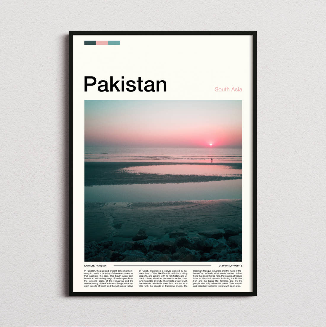 Pakistan Sunset Over The Sea Travel Print framed and photographed straight on