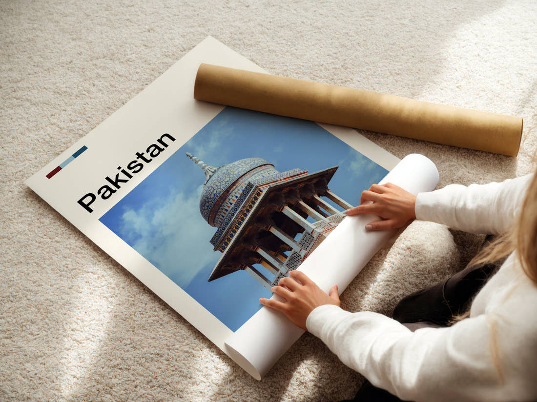 Pakistan Domed Mughal Pavilion Travel Print being unrolled from its postal tube