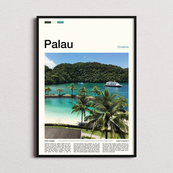 Palau Turquoise Lagoon View Travel Print framed and photographed straight on