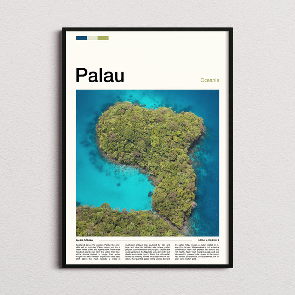 Palau Aerial Rock Islands Travel Print framed and photographed straight on