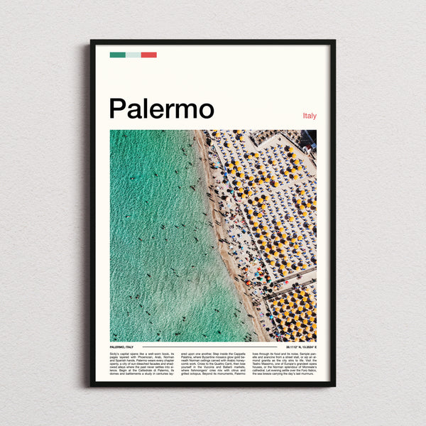 Palermo Aerial Beach View Travel Print framed and photographed straight on