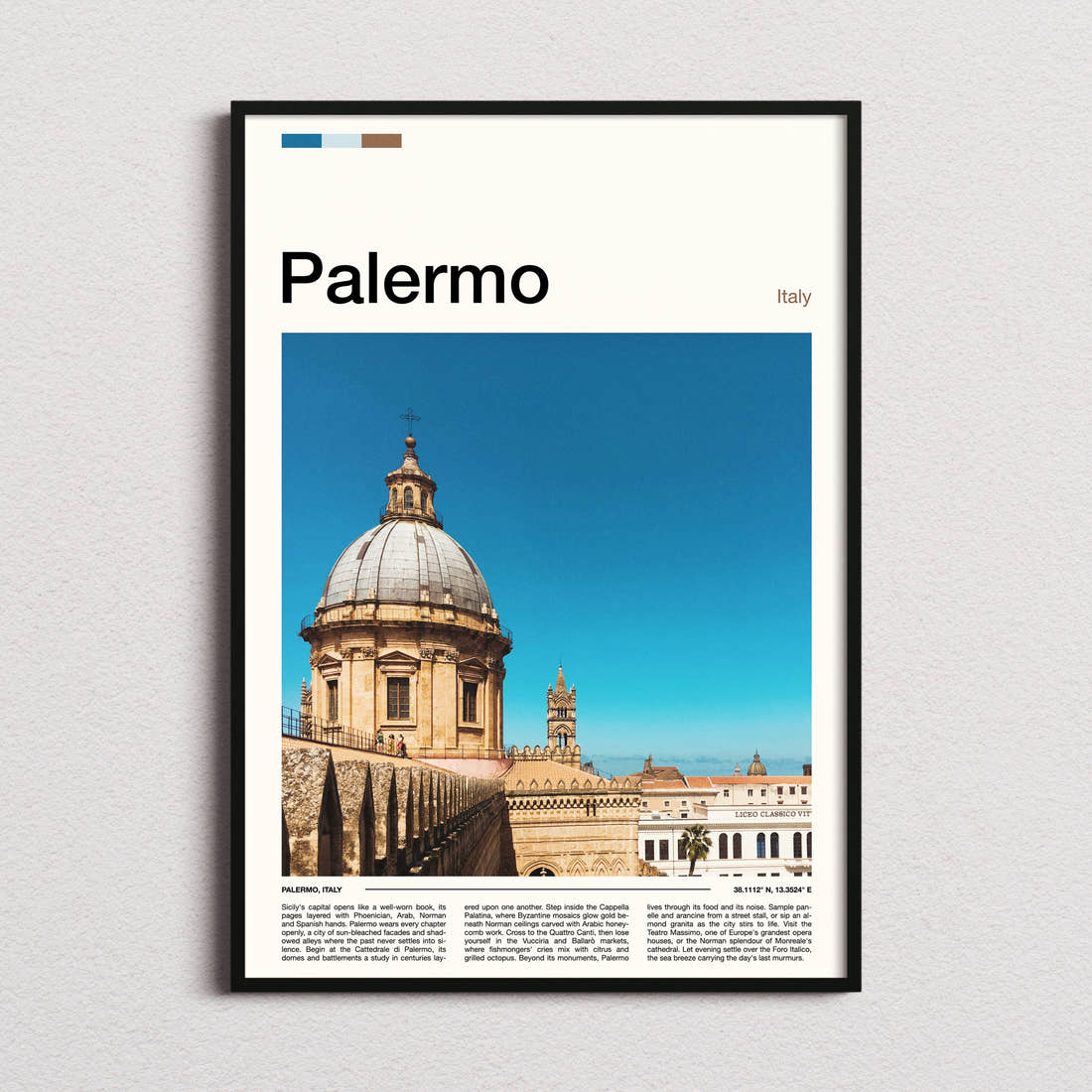 Palermo Cathedral Dome View Travel Print framed and photographed straight on