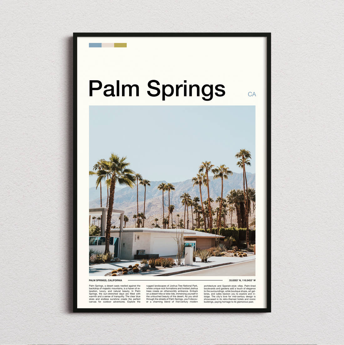 Palm Springs Mid Century Modern House Travel Print framed and photographed straight on