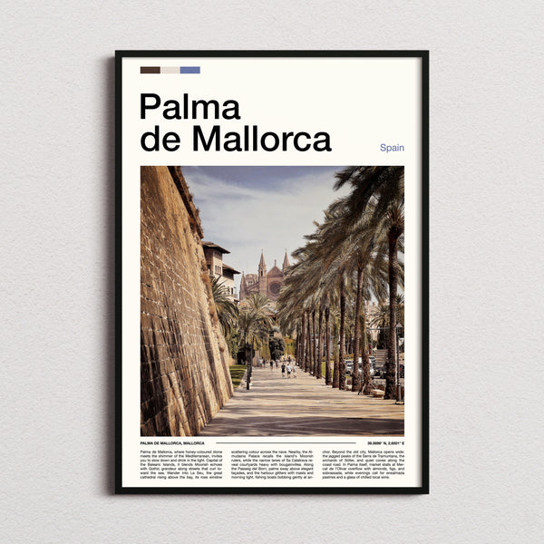 Palma de Mallorca Palm-Lined Promenade Travel Print framed and photographed straight on