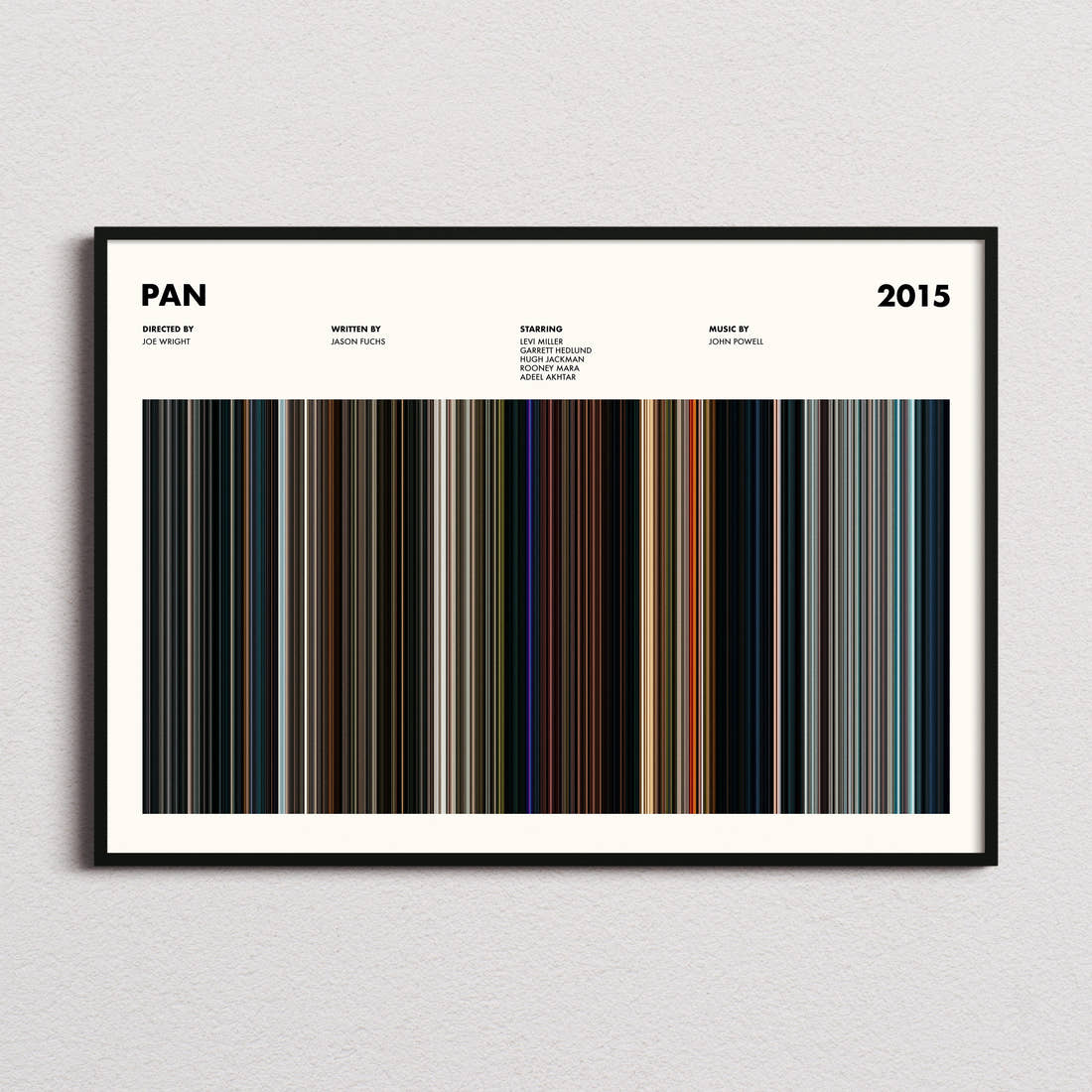 Pan Movie Barcode Poster framed and photographed straight on