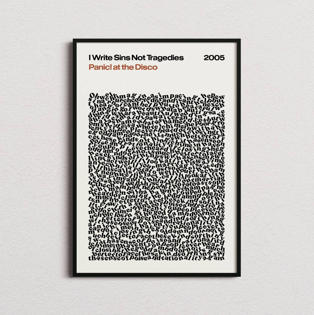 Panic! at the Disco I Write Sins Not Tragedies Lyric Print in the cream colourway, framed