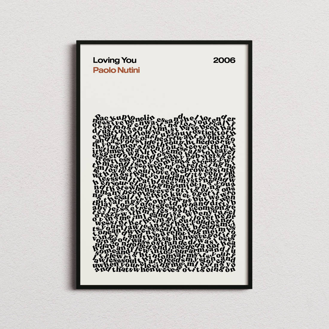 Paolo Nutini Loving You Lyric Print in the cream colourway, framed