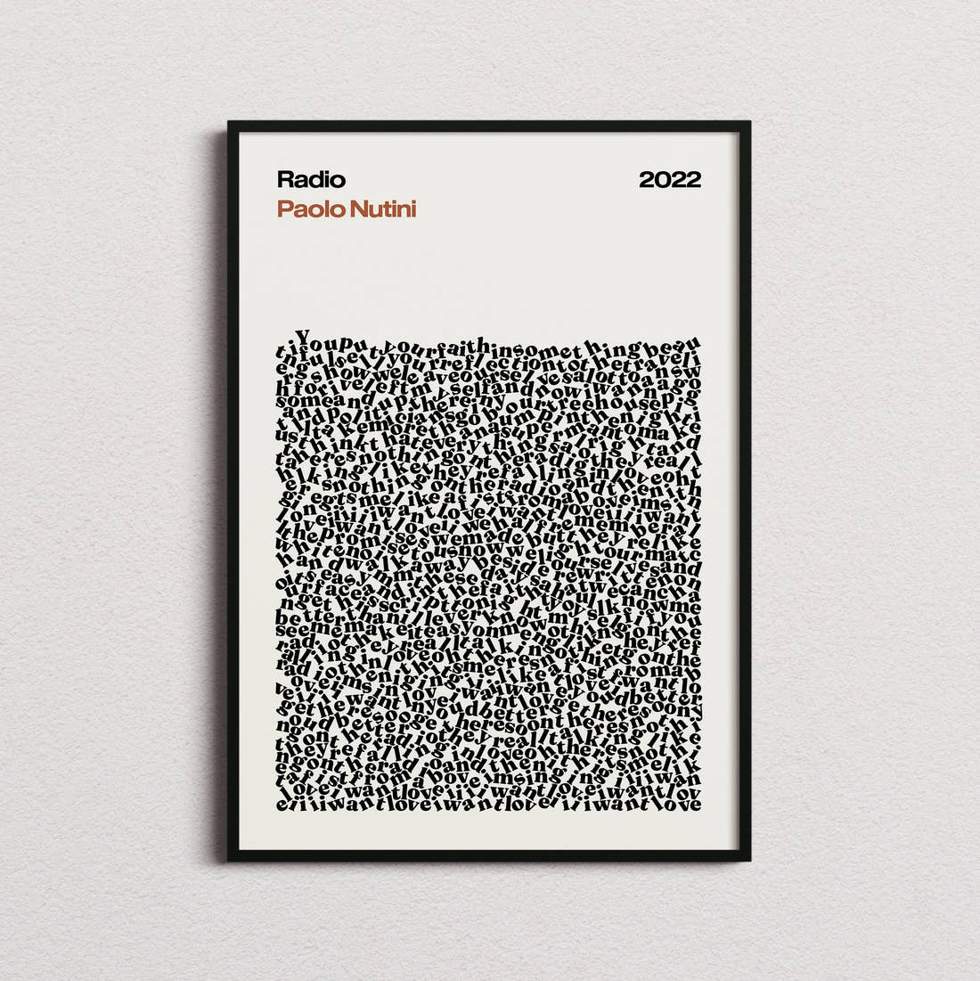 Paolo Nutini Radio Lyric Print in the cream colourway, framed