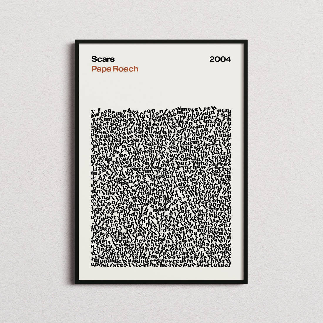Papa Roach Scars Lyric Print in the cream colourway, framed