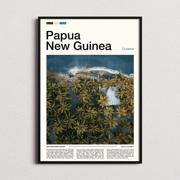 Papua New Guinea Aerial Coastal Village Travel Print framed and photographed straight on