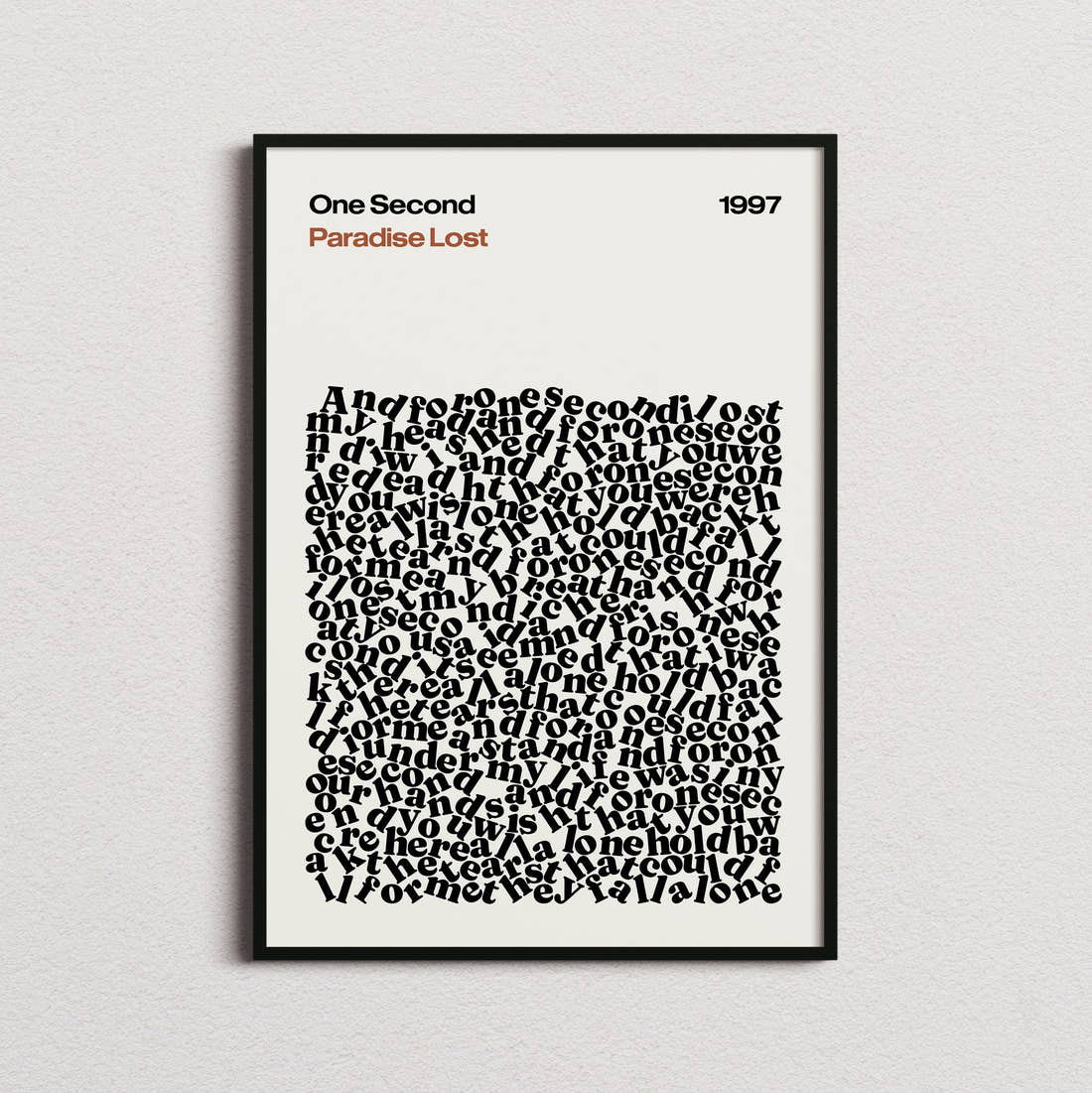Paradise Lost One Second Lyric Print in the cream colourway, framed