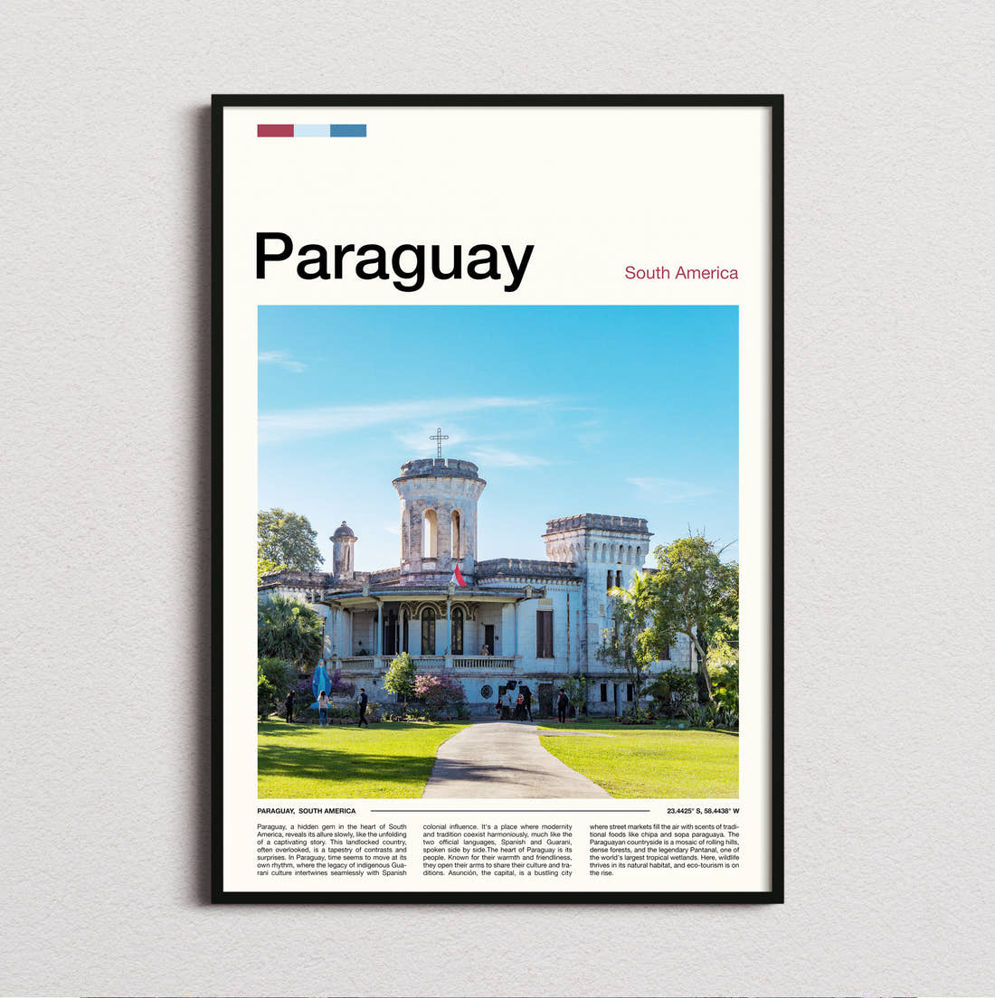 Paraguay Old Castle Travel Print framed and photographed straight on