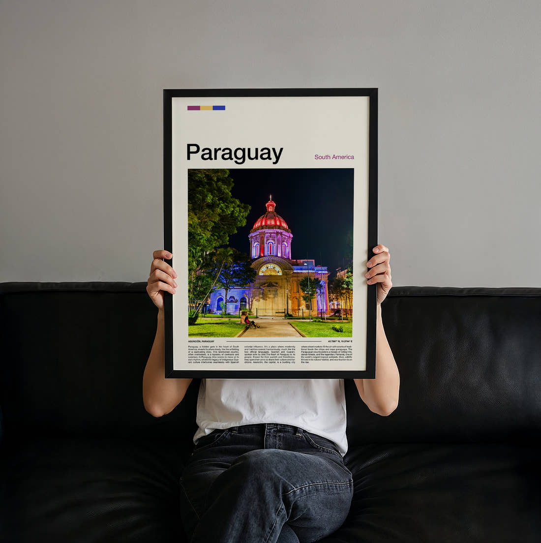 Paraguay Pantheon Of The Heroes Travel Print held up by hand to show the size of the print