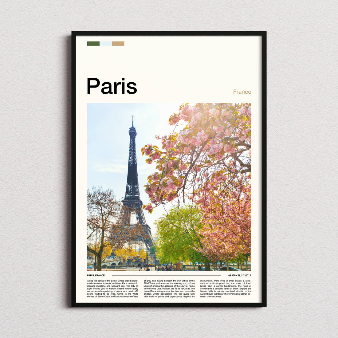 Paris Blossom-Framed Eiffel Tower Travel Print framed and photographed straight on