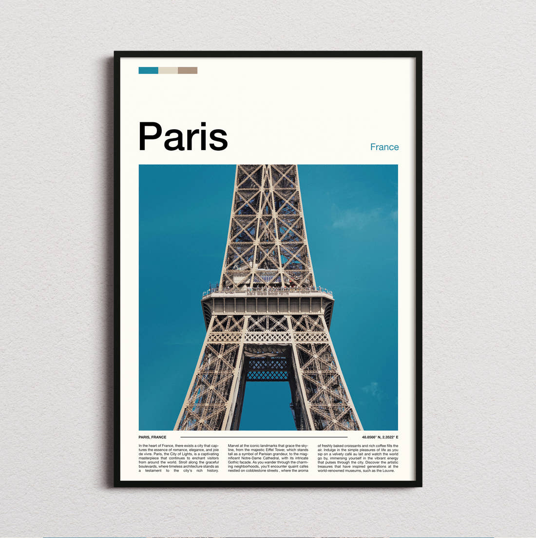 Paris Eiffel Tower Close-Up Travel Print framed and photographed straight on