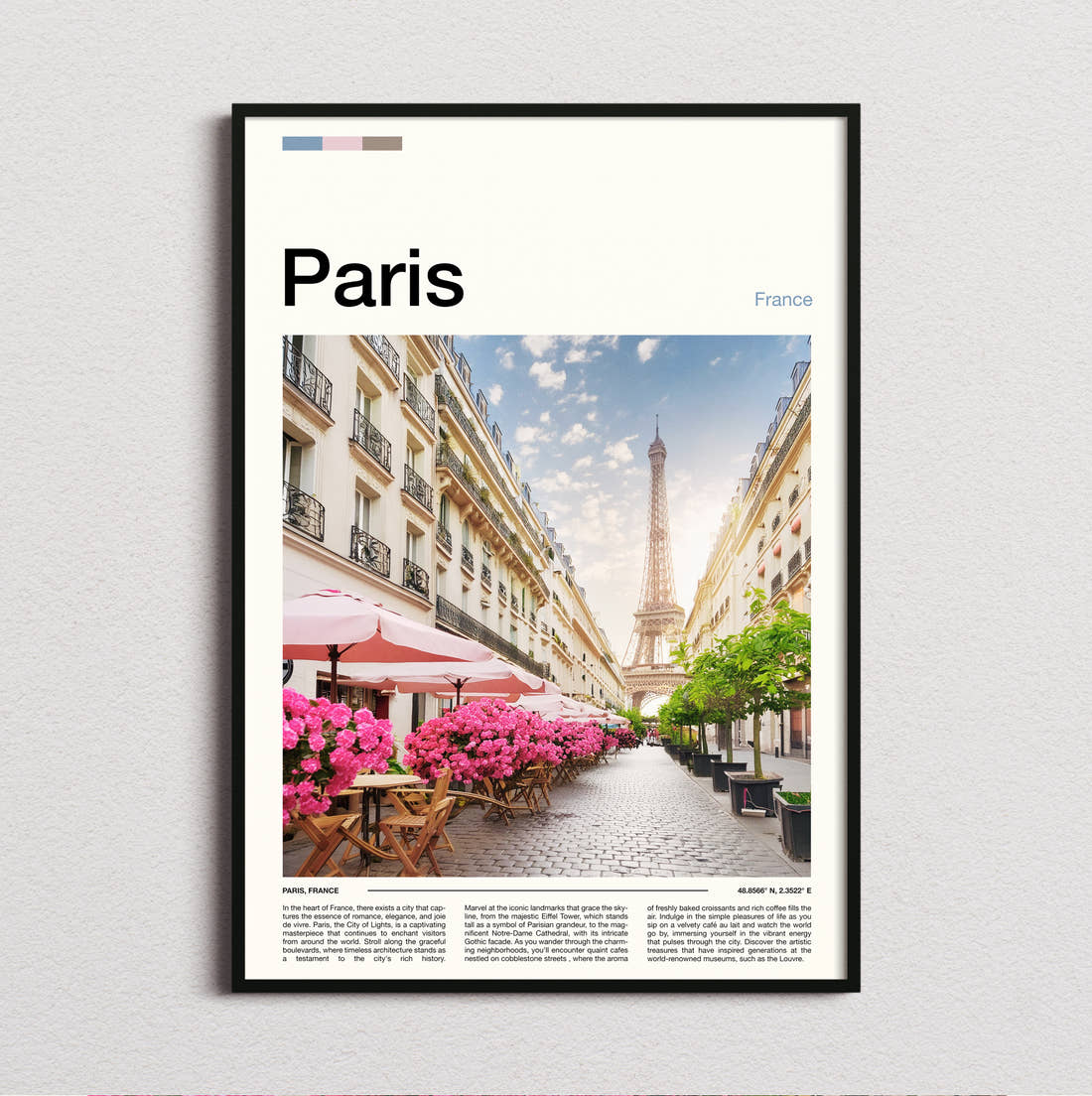 Paris Eiffel Tower And Blossom Travel Print framed and photographed straight on