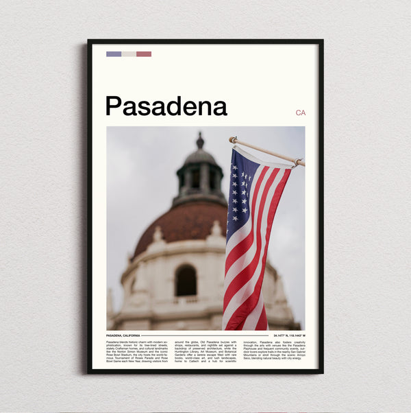 Pasadena - American Flag - Travel Print