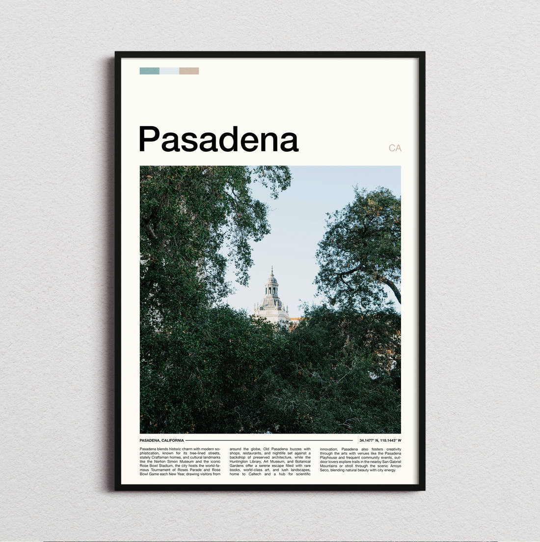 Pasadena Dome Through Trees Travel Print framed and photographed straight on