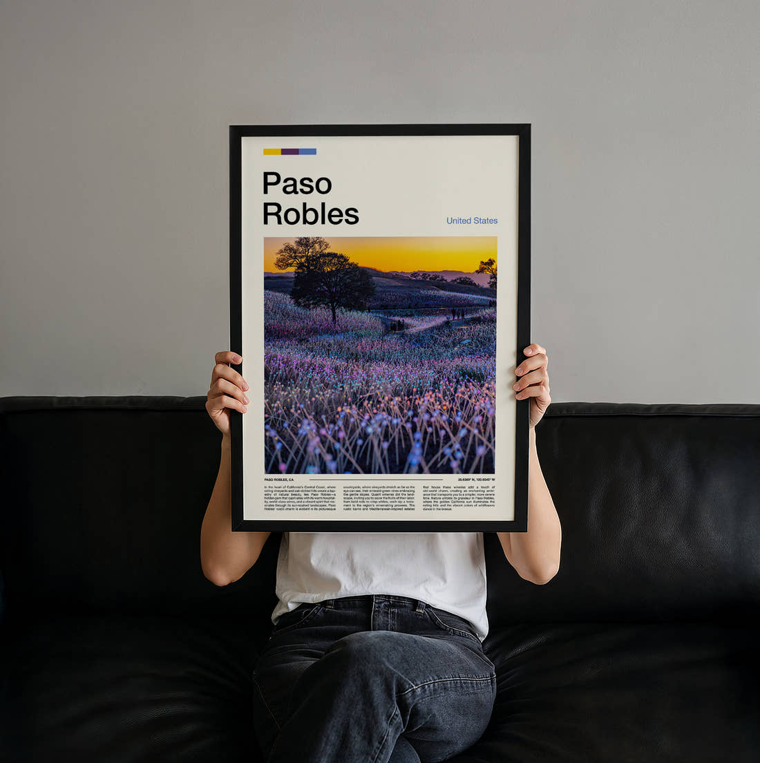 Paso Robles Field Of Light Travel Print held up by hand to show the size of the print
