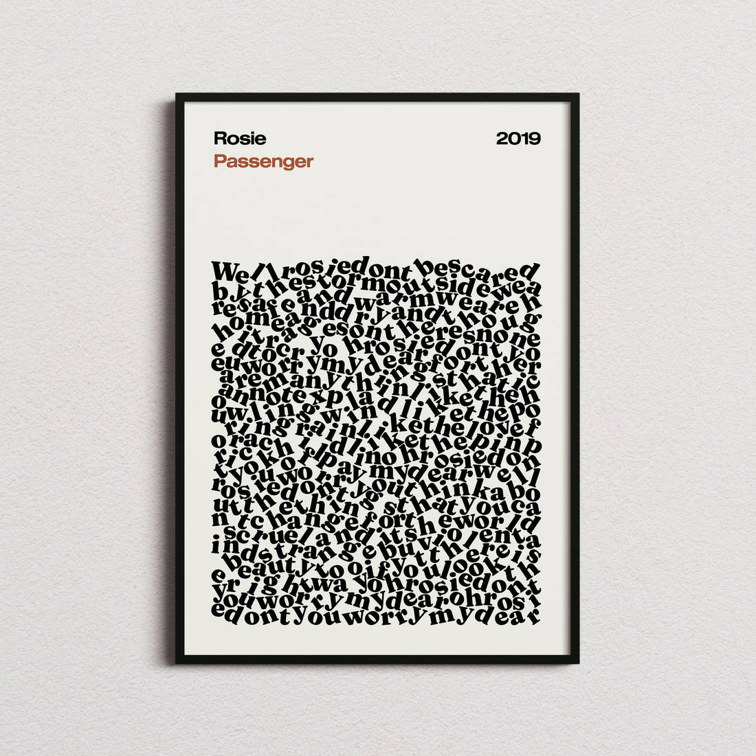 Passenger Rosie Lyric Print in the cream colourway, framed