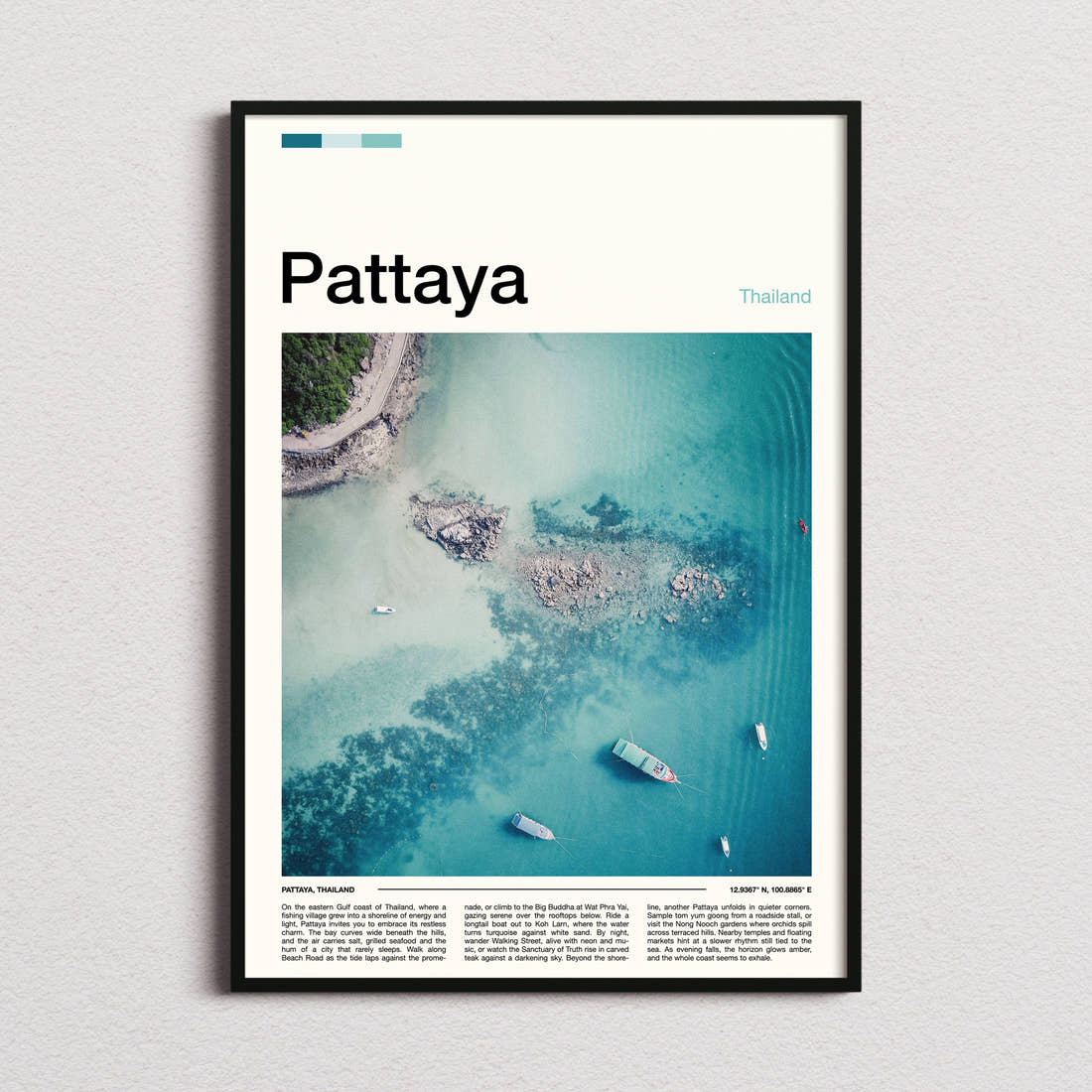 Pattaya Aerial Turquoise Coastline Travel Print framed and photographed straight on