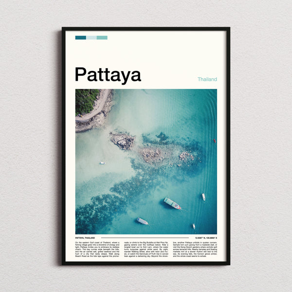 Pattaya Aerial Turquoise Coastline Travel Print framed and photographed straight on