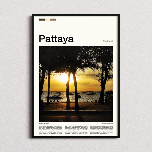 Pattaya Palm-Framed Sunset Travel Print framed and photographed straight on