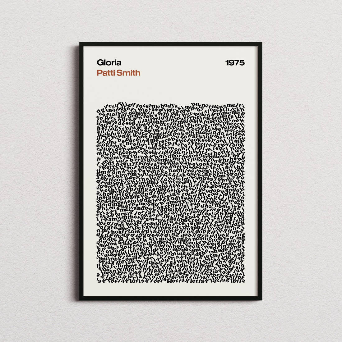 Patti Smith Gloria Lyric Print in the cream colourway, framed