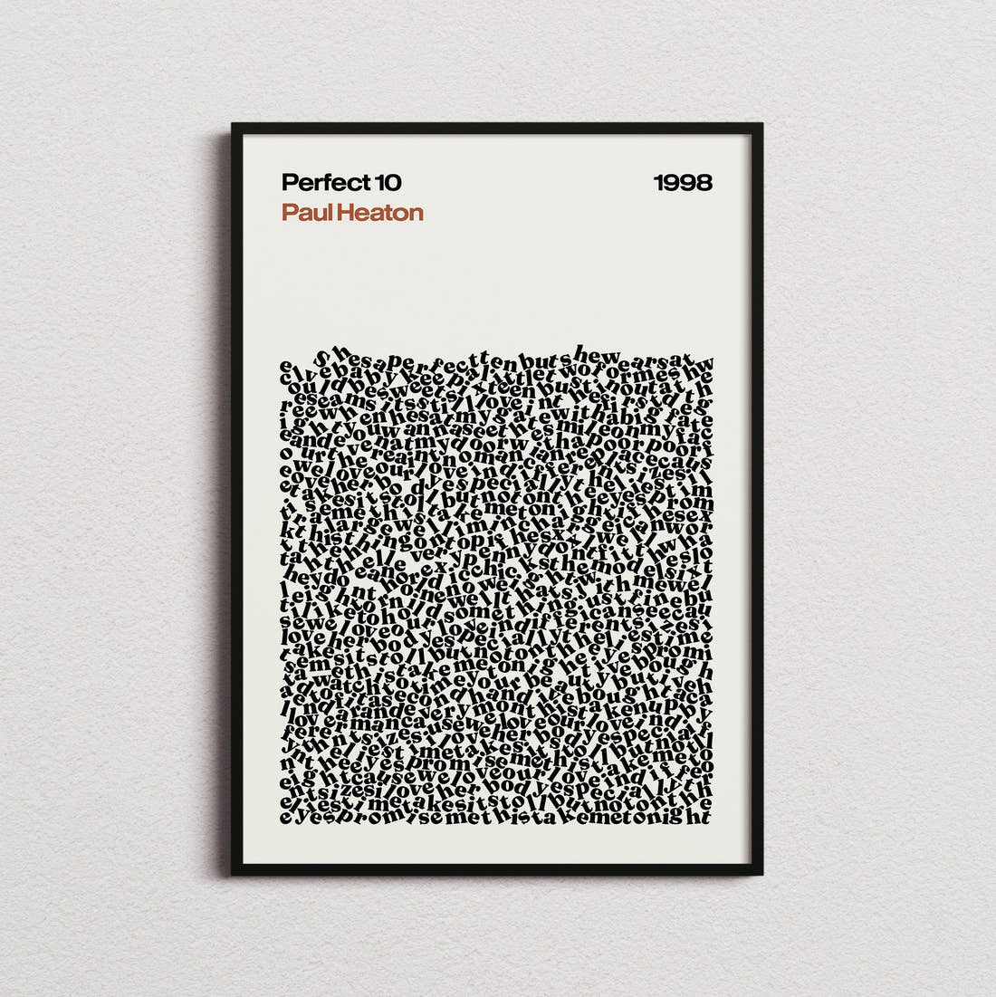 Paul Heaton Perfect 10 Lyric Print in the cream colourway, framed