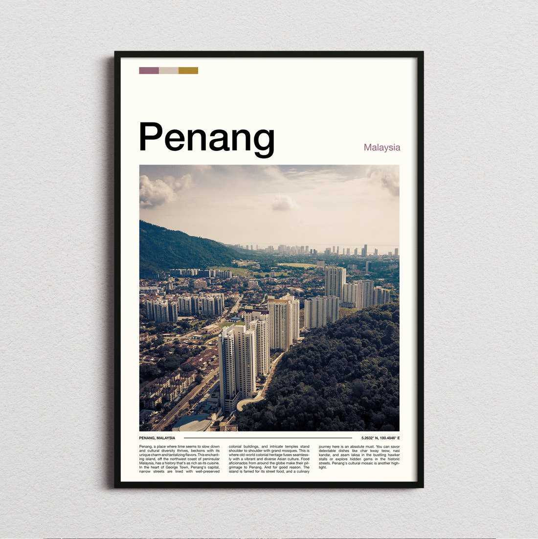 Penang Aerial View Of City Travel Print framed and photographed straight on