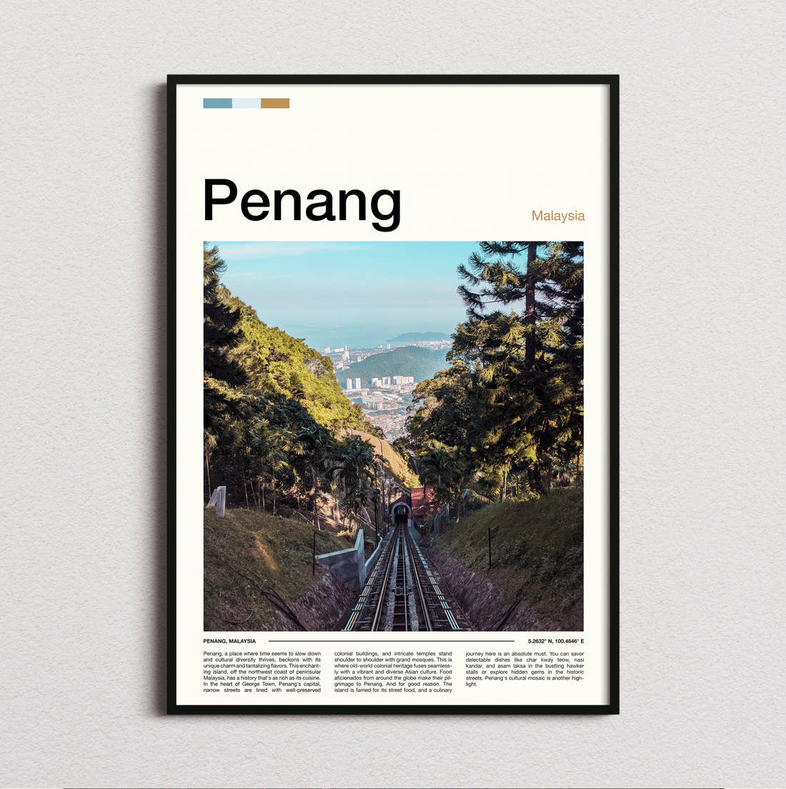 Penang Funicular Railway Travel Print framed and photographed straight on