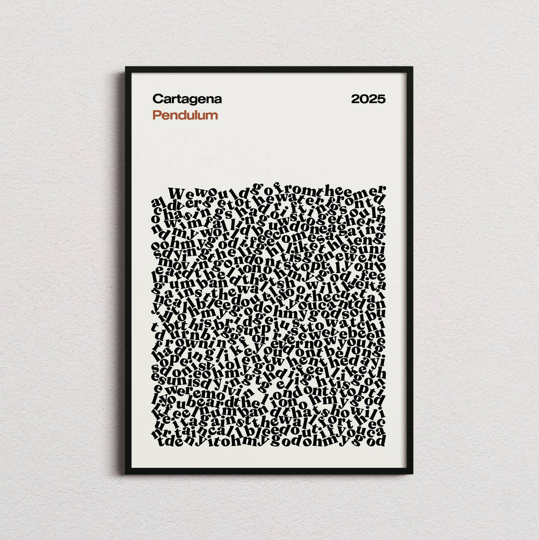 Pendulum Cartagena Lyric Print in the cream colourway, framed