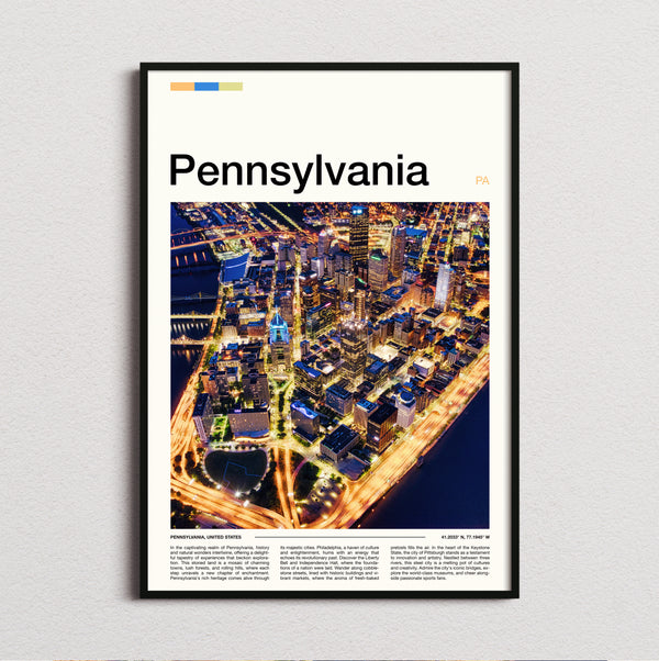 Pennsylvania - Night Skyline From Above - Travel Print