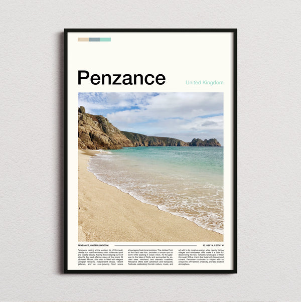 Penzance - Beach And Cliffs - Travel Print